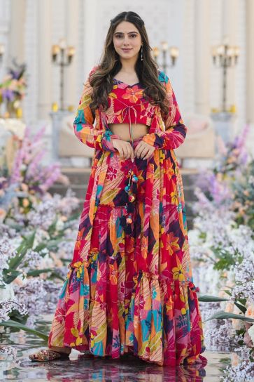 Multi Color Chinon Fabric Glorious Readymade Sharara Suit With Koti