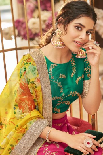 Rani Color Sangeet Wear Art Silk Fabric Charismatic Lehenga