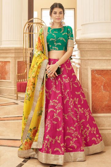 Rani Color Sangeet Wear Art Silk Fabric Charismatic Lehenga