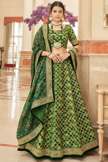 Sangeet Wear Art Silk Fabric Green Color Magnificent Lehenga