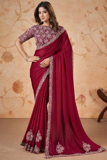 Dola Silk Designer Saree In Peach and Brown Colour
