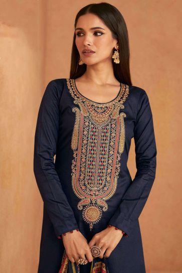 Vartika Singh Vibrant Navy Blue Color Satin Fabric Casual Salwar Suit