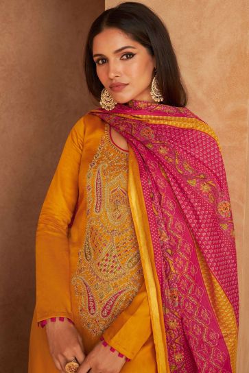 Vartika Singh Classic Satin Fabric Casual Yellow Color Salwar Suit