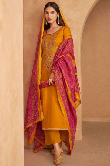 Vartika Singh Classic Satin Fabric Casual Yellow Color Salwar Suit