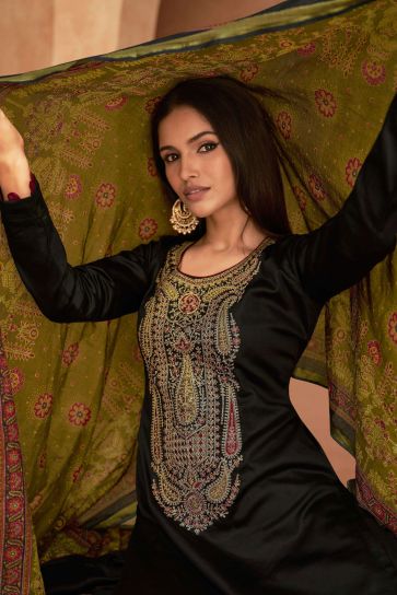 Vartika Singh Traditional Black Color Satin Fabric Salwar Suit