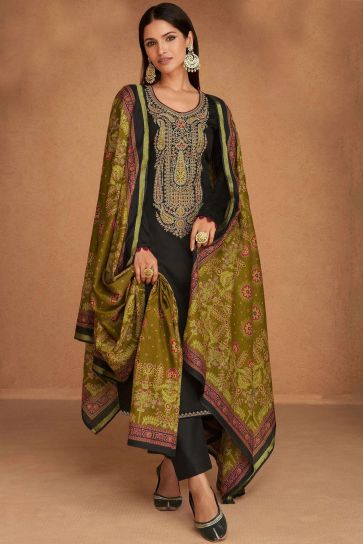 Vartika Singh Traditional Black Color Satin Fabric Salwar Suit