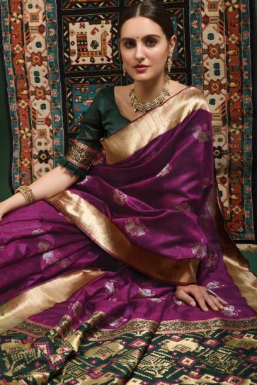 Wine Color Art Silk Fabric Beguiling Saree With Weaving Work In Festival Wear