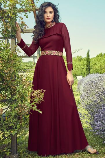 Function Wear Maroon Color Aristocratic Georgette Fabric Gown
