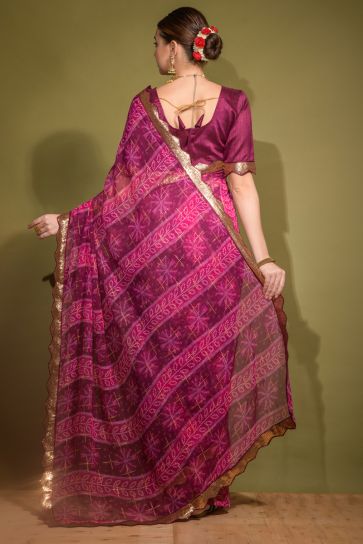 Rustic Pink Georgette Chiffon Saree with Foil Printed Work