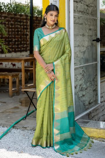 Sea Green Color Zari Weaving Daily Wear Art Silk Fabric Saree