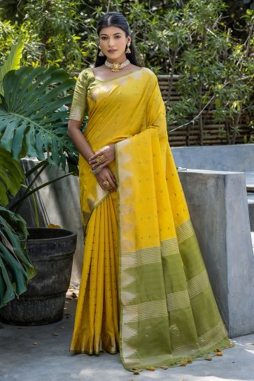 Yellow plain silk saree with blouse - Mastani - 2988663-atpcosmetics.com.vn