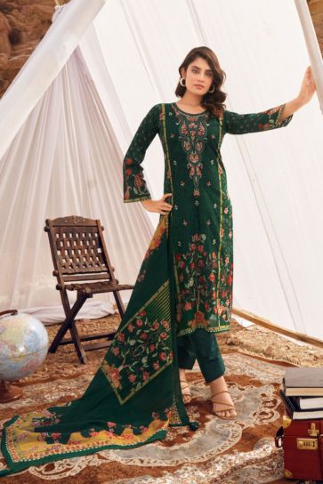 Festive Wear Green Color Printed Salwar Suit In Fancy Fabric