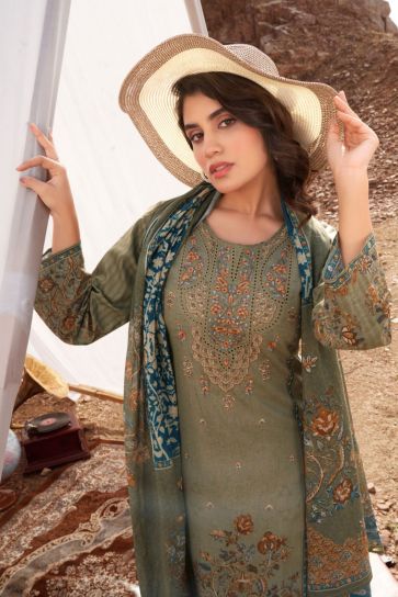 Beige Color Festive Wear Printed Salwar Suit In Fancy Fabric
