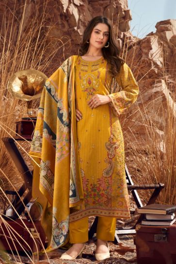 Fancy Fabric Printed Festival Wear Salwar Kameez In Yellow Color
