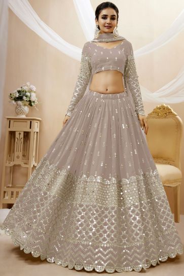 Embroidered Grey Color Wedding Wear Fancy Lehenga Choli In Georgette Fabric