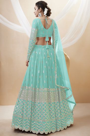 Rani Color Georgette Fabric Embroidered Wedding Wear Lehenga Choli
