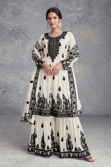 Vartika Singh Excellent Chinon Fabric White Color Readymade Palazzo Suit