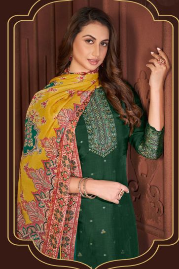 Beguiling Dark Green Color Jacquard Fabric Festive Salwar Suit