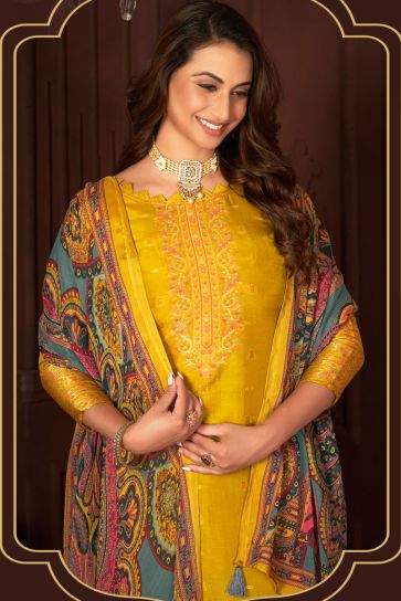 Creative Yellow Color Jacquard Fabric Festive Salwar Suit