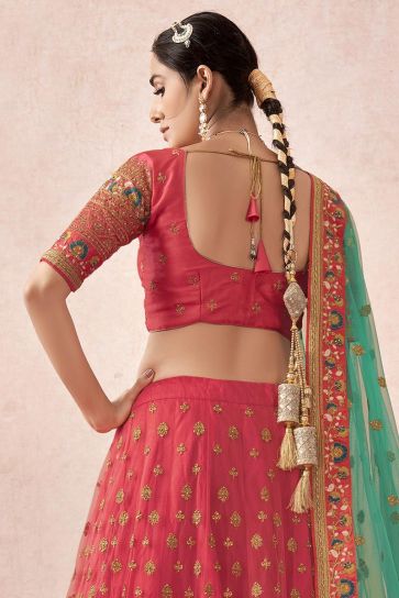 Sangeet Wear Gorgeous Lehenga Choli In Pink Color Net Fabric