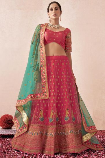 Sangeet Wear Gorgeous Lehenga Choli In Pink Color Net Fabric