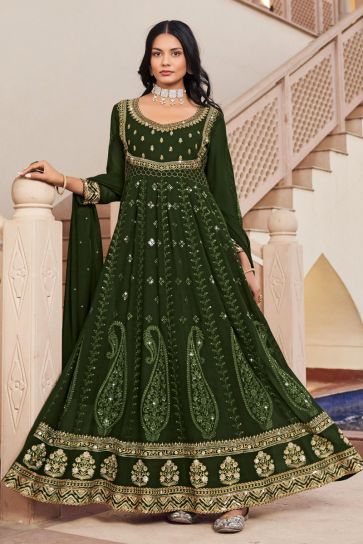 Mehendi Green Gown in Chinon | Kashish India