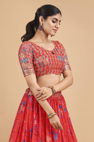 Sequins Work Captivating Georgette Fabric Lehenga In Red Color