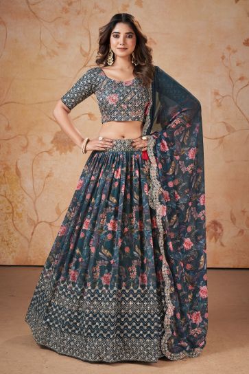 Buy Surily G Pink Georgette Floral Hand Embroidered Lehenga Online | Aza  Fashions