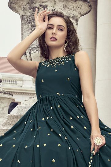 Fantastic Georgette Fabric Teal Color Gown With Dupatta
