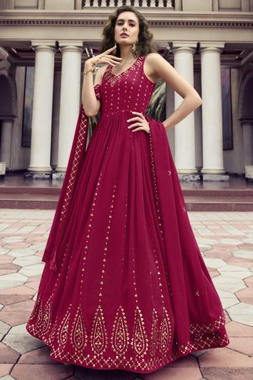 Radint Rani Color Georgette Fabric Gown With Dupatta