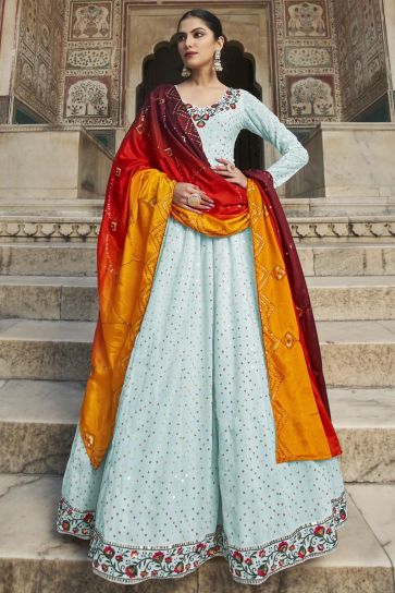 Majesty Sequins Work Georgette Sky Blue Color Gown