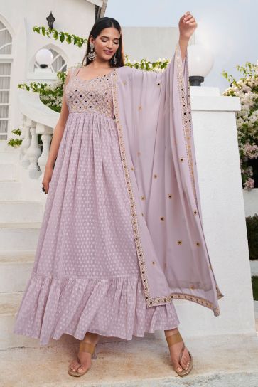 Lavender Color Ravishing Georgette Fabric Readymade Palazzo Suit