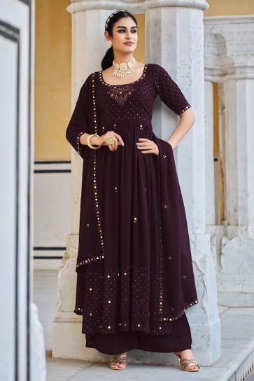 Captivating Georgette Fabric Palazzo Suit In Purple Color