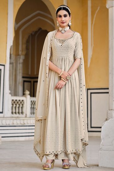 Awesome Georgette Fabric Palazzo Suit In Chikoo Color