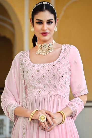 Function Wear Pink Palazzo Suit in Georgette Fabric