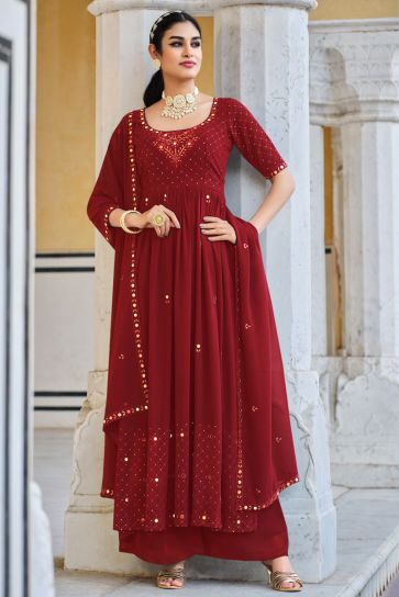 Stunning Georgette Palazzo Suit in Red