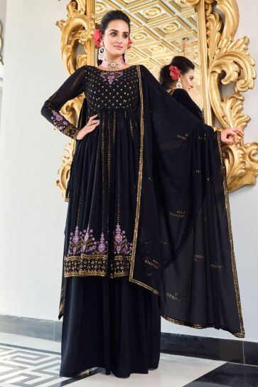 Excellent Georgette Fabric Black Color Readymade Palazzo Suit