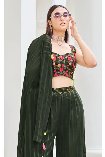 Charming Olive Color Georgette Palazzo Suit with Koti For Party