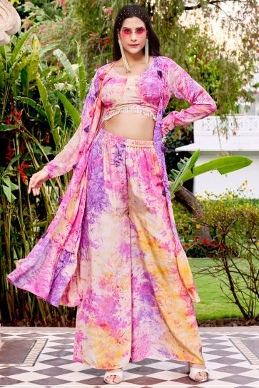 Purple Color Solid Art Silk Readymade Palazzo Suit With Koti