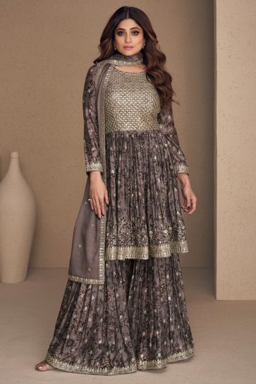 Shamita Shetty Chinon Fabric Lavender Color Supreme Sharara Suit