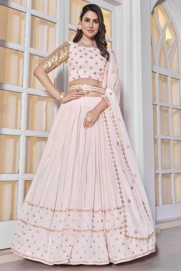 Aristocratic Georgette Fabric Pink Color Function Wear Lehenga