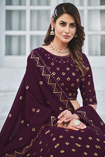 Purple Color Function Wear Engrossing Lehenga In Georgette Fabric