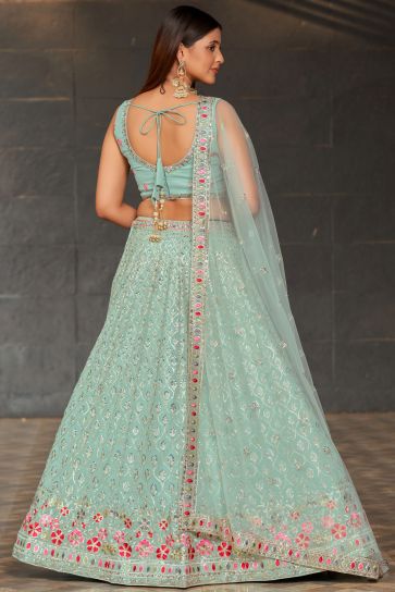 Georgette Fabric Sky Blue Color Delicate Lehenga With Sequins Work