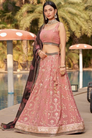 Trendy Georgette Fabric Pink Color Lehenga With Sequins Work