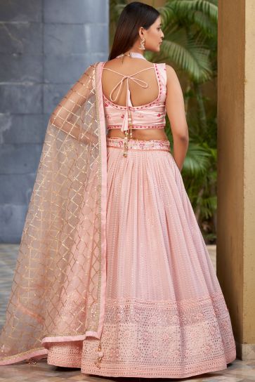 Graceful Georgette Fabric Pink Color Lehenga With Sequins Work