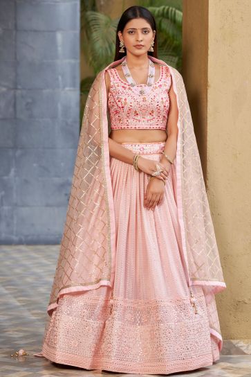 Graceful Georgette Fabric Pink Color Lehenga With Sequins Work