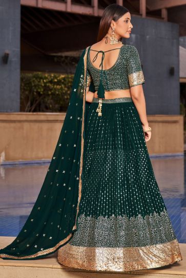 Sequins Work Dark Green Color Georgette Fabric Wedding Function Stylish Lehenga Choli