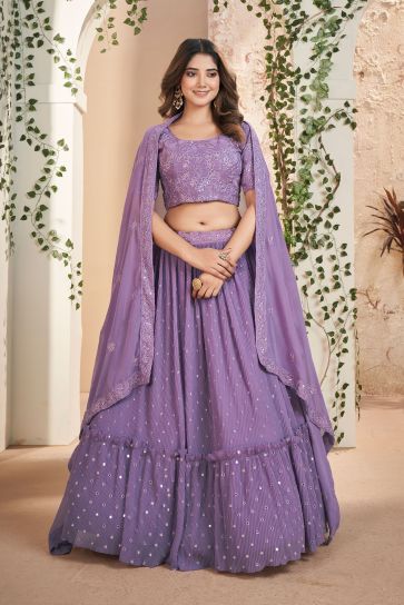 Georgette Fabric Function Wear Lavender Color Phenomenal Lehenga