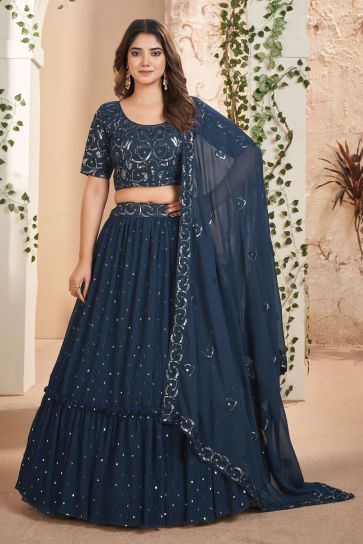 Crepe Embroidered Sky blue Wedding Lehenga Choli with Dupatta - LC4706