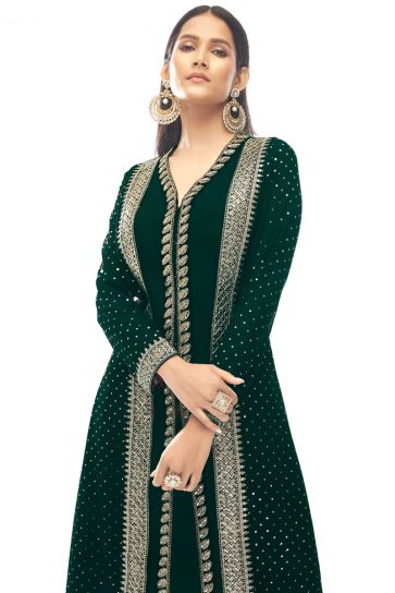 Georgette Fabric Green Color Engaging Jacket Style Salwar Suit